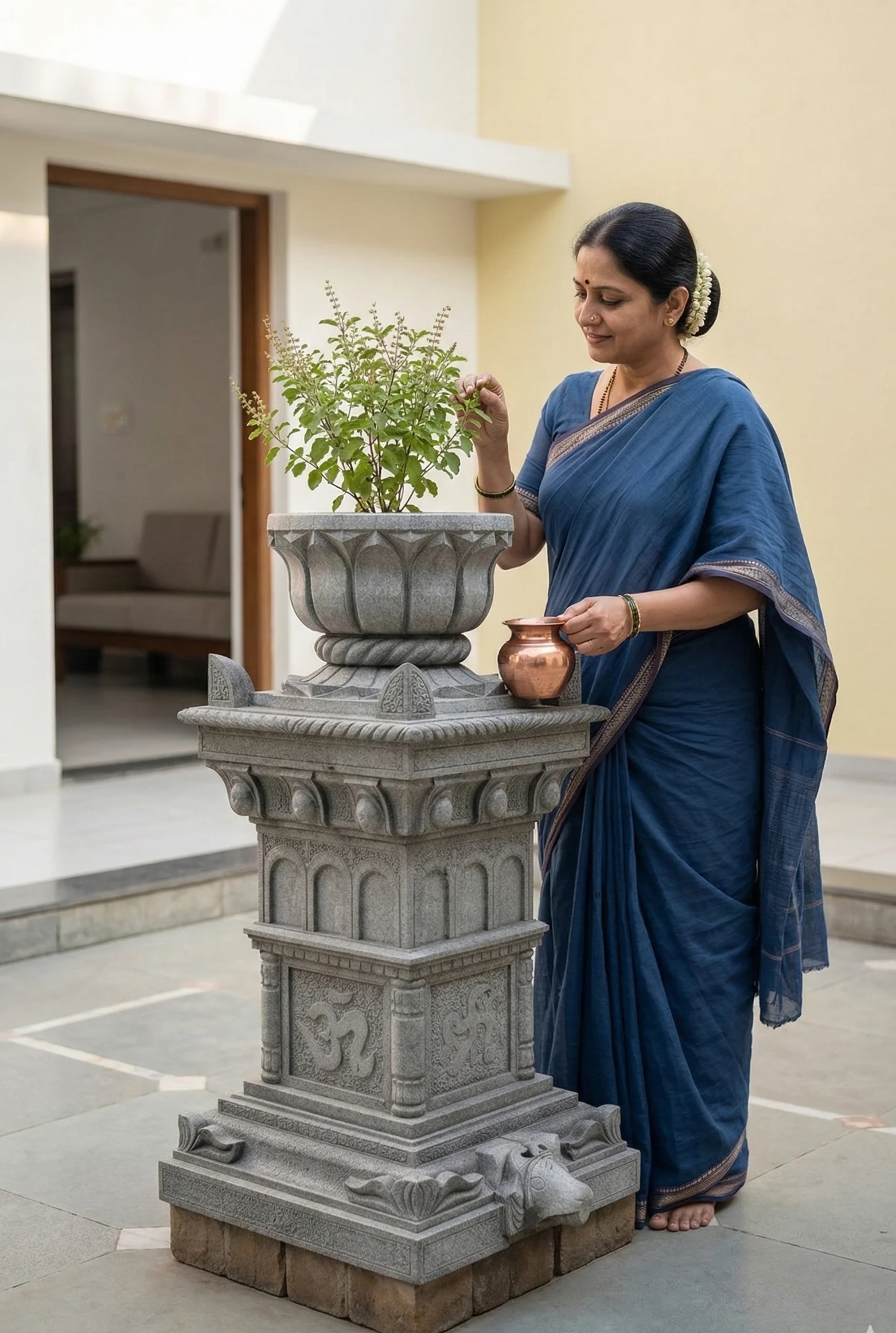 Craftsman carving Tulsi Vrindavan