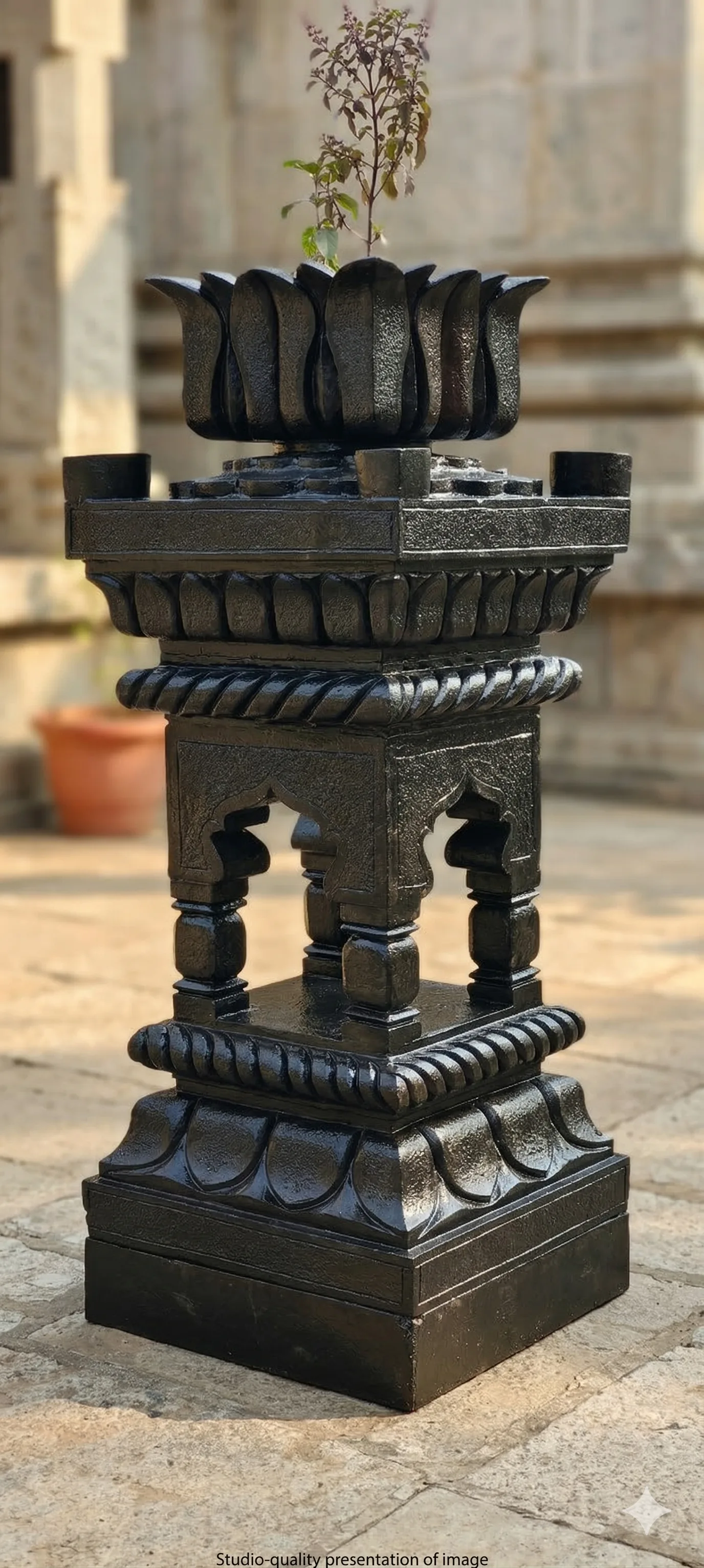 handcrafted black stone Tulsi Vrindavan